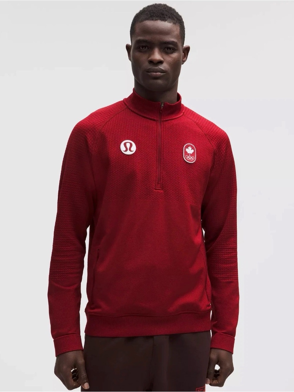 lululemon athletica Men's Crimson Red Quarter-Zip Sweater
